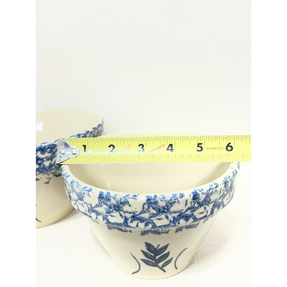 2 Ransbottom Roseville Pottery Wheat Blue Spongeware Nesting Bowls 6 & 7 Inch - Picture 7 of 10